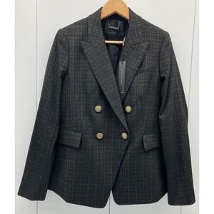 Elie Tahari DB‎ Double Breasted Weave Blazer Black Antique Gold NWT $395 Size 10